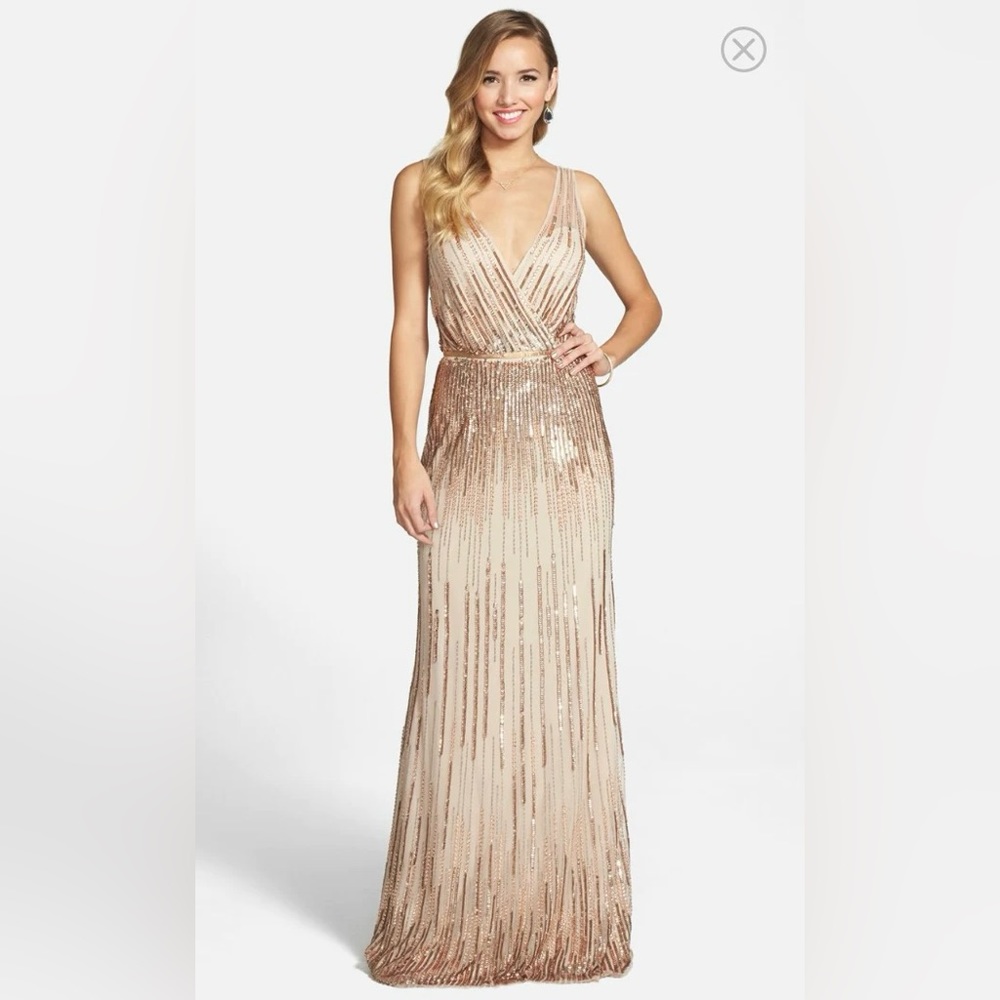 Adrianna Papell beaded/sequin champagne gown